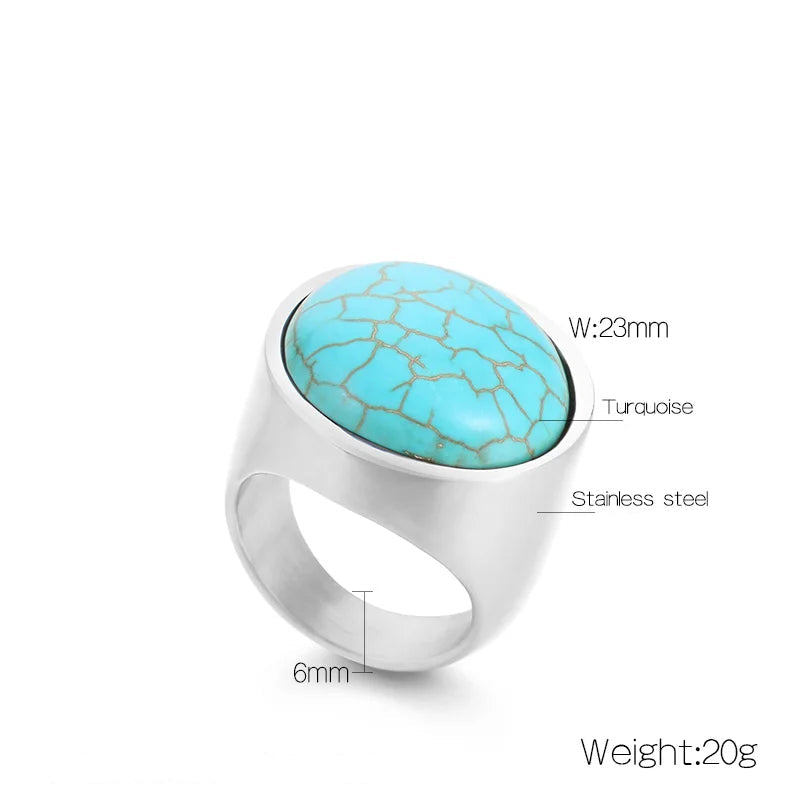 Colorful Glass Shell Pearl Large Rings for Women Men Gold Silver Color Stainless Steel
