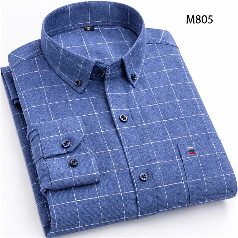 Pure Cotton Men's Plaid Shirt Long Sleeve Regular Fit Men