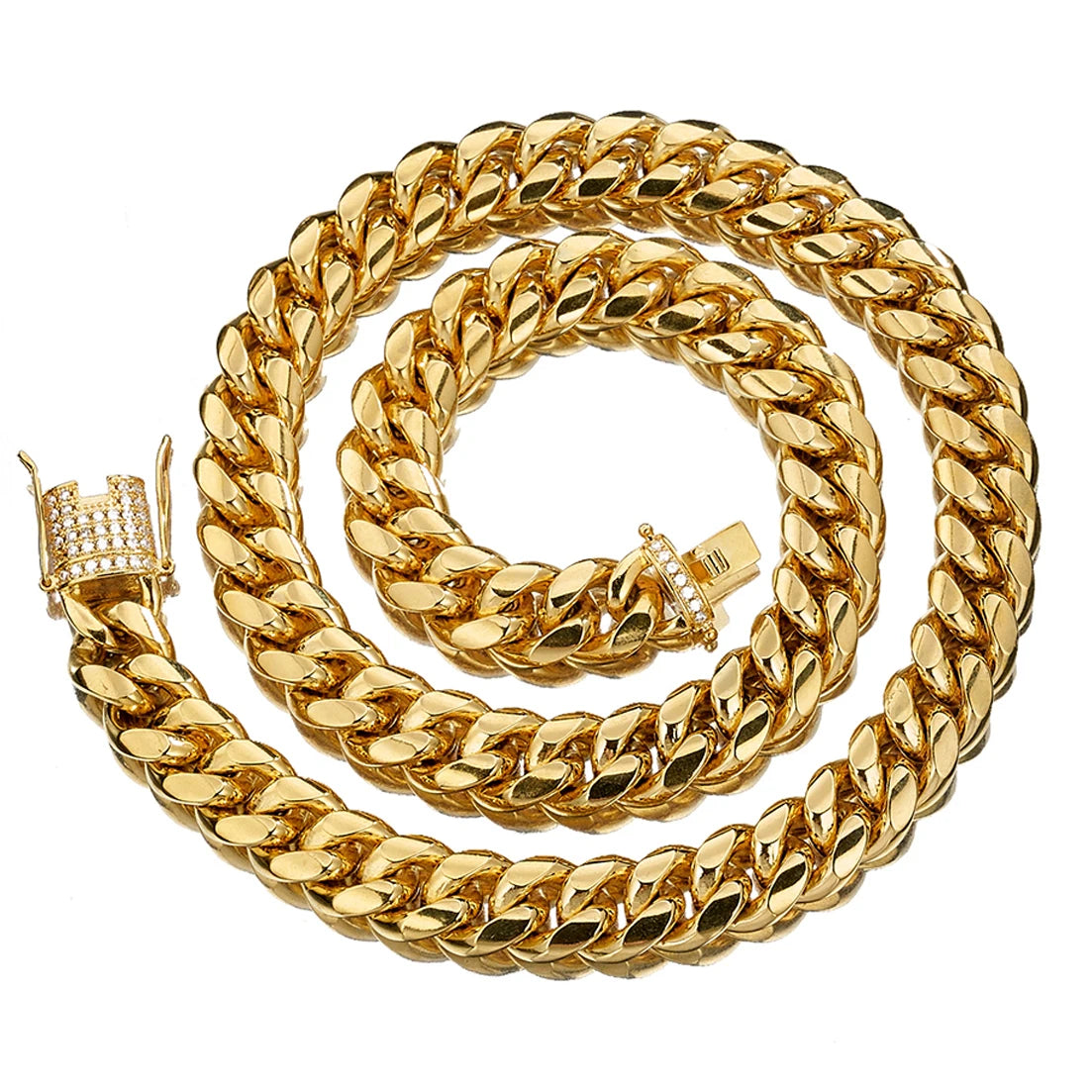 Necklace Gold Color 8mm-18mm Stainless Steel Miami Curb Cuban Chain for Women Men