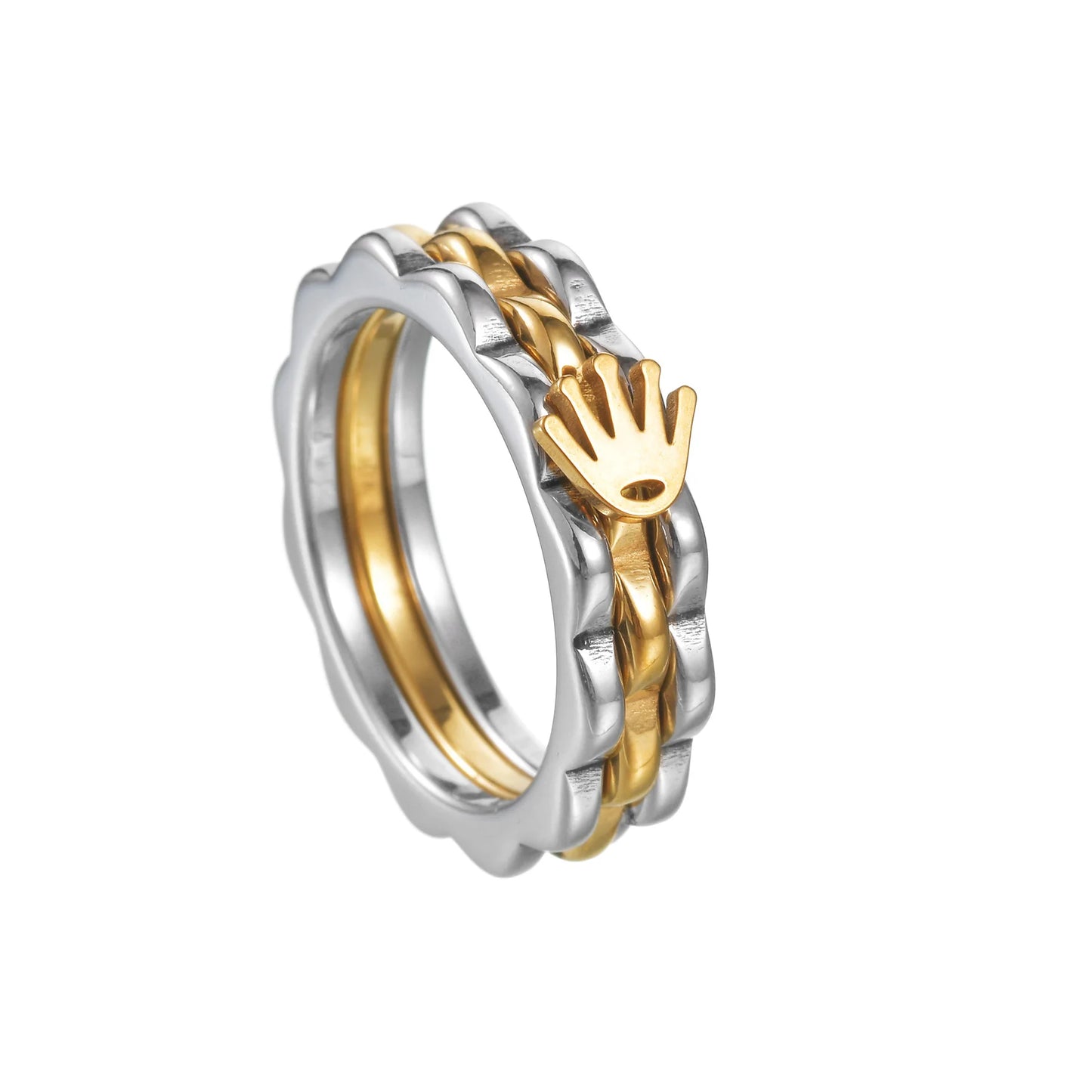 Crown Top Band 8mm Men Women Stainless Steel Rock Gear Ring Mechanical Wheel