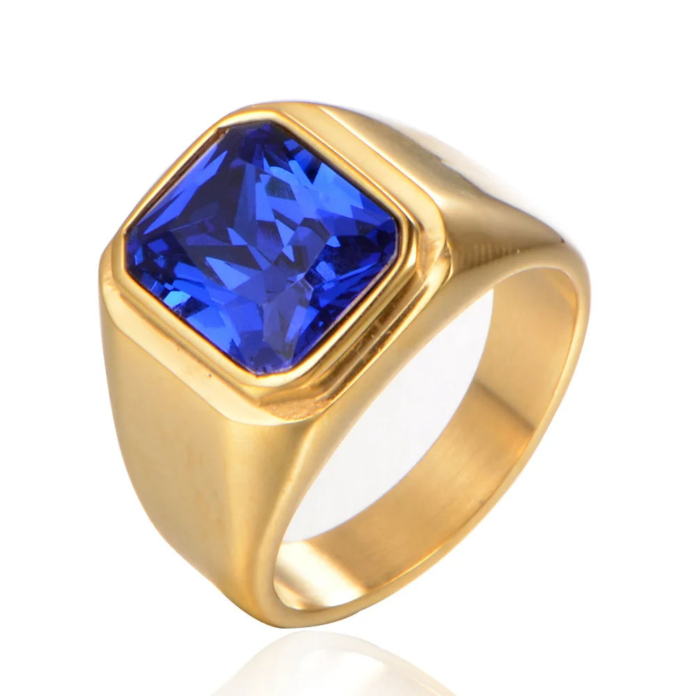Gemstone Rings for Men Women Boy Stainless Steel
