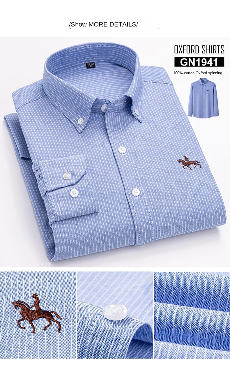 Embroidered Horse Shirts Streetwear Oversized Men Shirt Long Sleeve