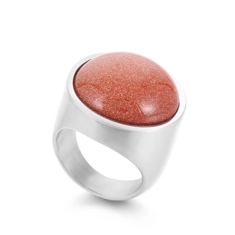 Colorful Glass Shell Pearl Large Rings for Women Men Gold Silver Color Stainless Steel