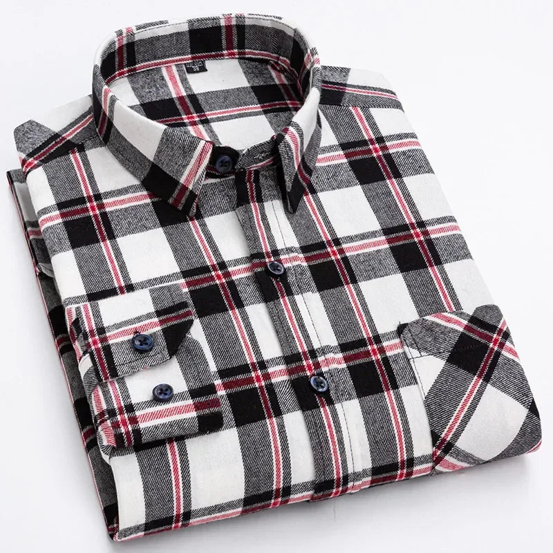 Pure Cotton Men's Plaid Shirt Long Sleeve Regular Fit Men