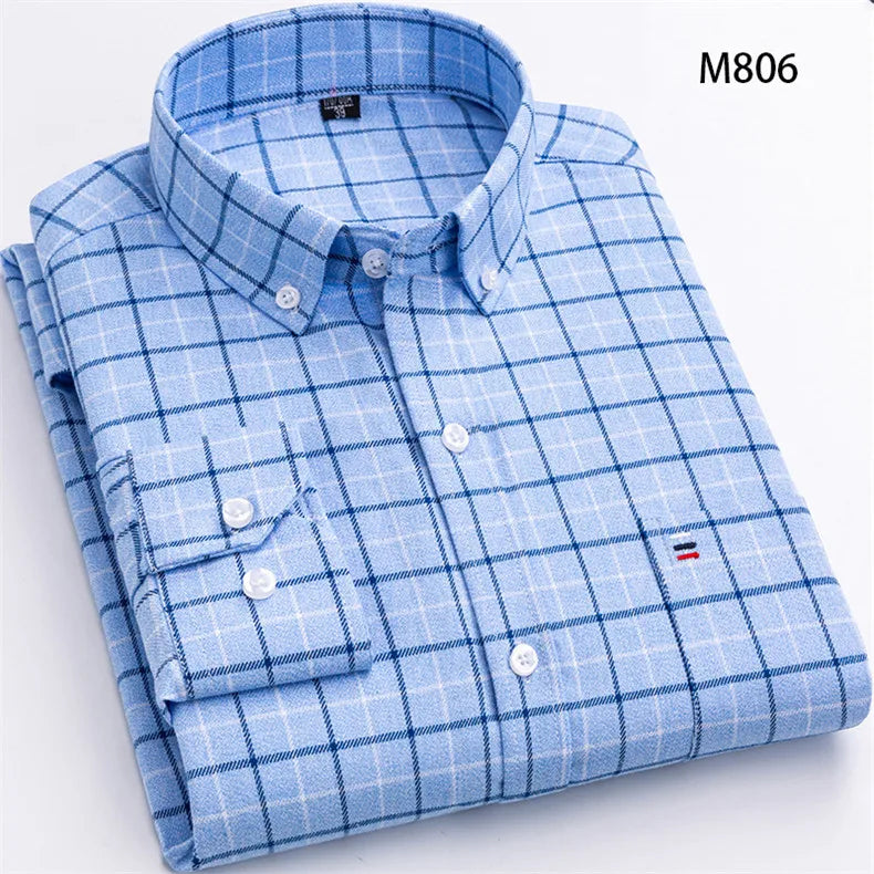 Pure Cotton Men's Plaid Shirt Long Sleeve Regular Fit Men