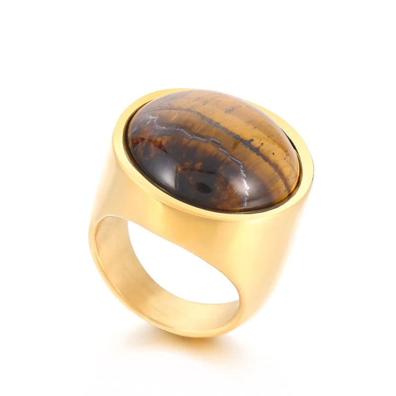 Colorful Glass Shell Pearl Large Rings for Women Men Gold Silver Color Stainless Steel