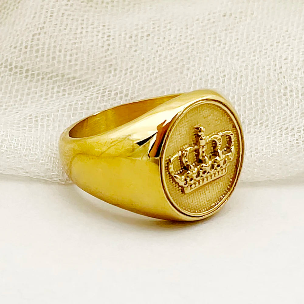 Crown Embossed Ring Stainless Steel Classy Men and Women
