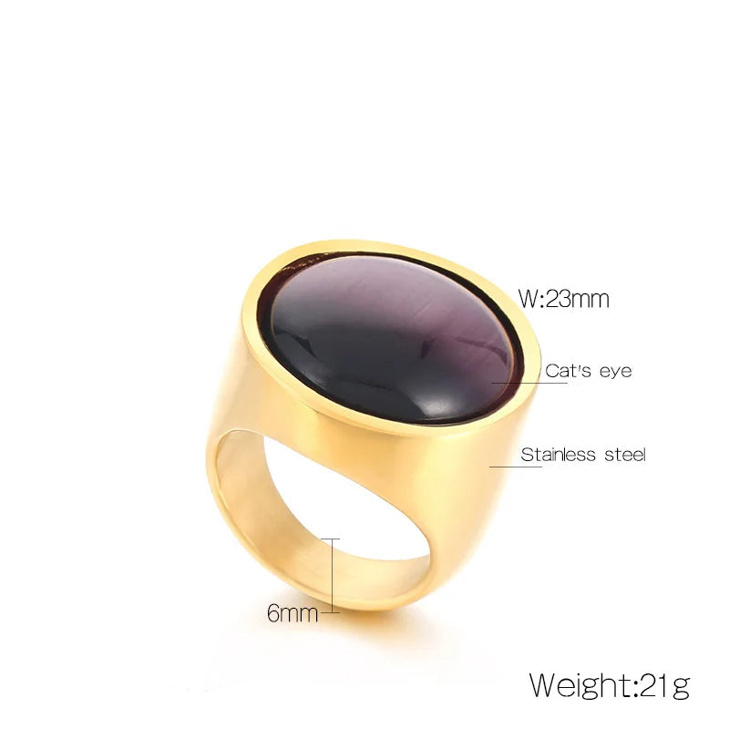 Colorful Glass Shell Pearl Large Rings for Women Men Gold Silver Color Stainless Steel