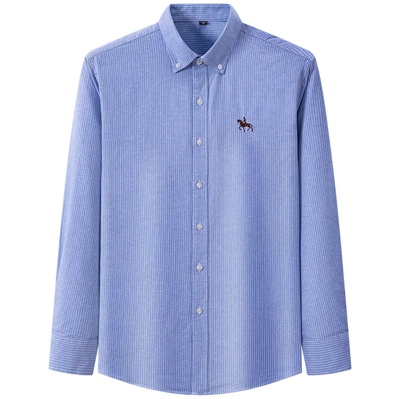Embroidered Horse Shirts Streetwear Oversized Men Shirt Long Sleeve