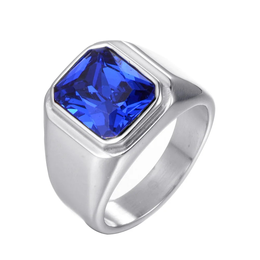 Gemstone Rings for Men Women Boy Stainless Steel