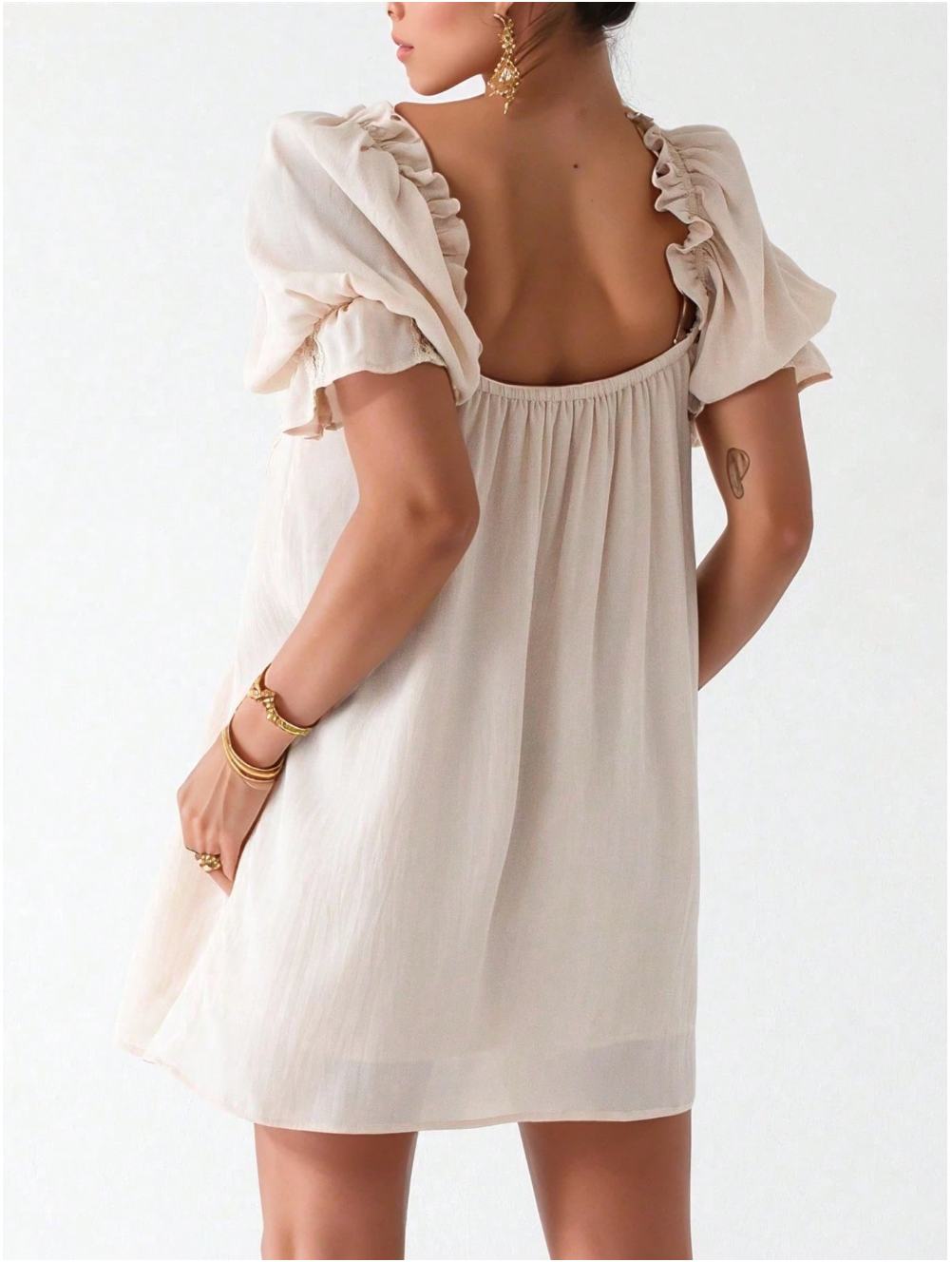 Cute Babydoll Mini Dress For Women Short Puff Sleeve Ruffle Bow Tie Short Dress Fairy Loose Floral