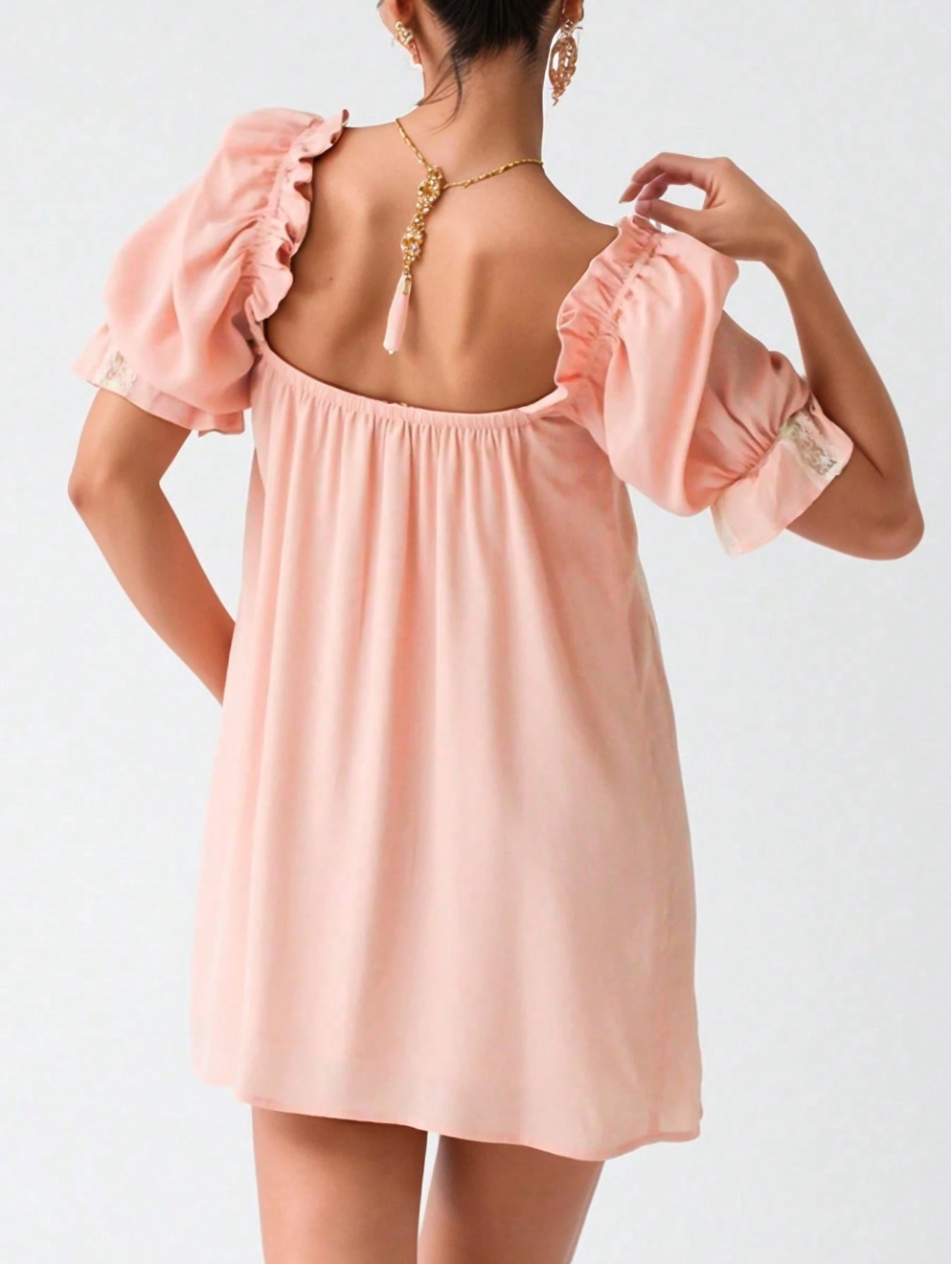 Cute Babydoll Mini Dress For Women Short Puff Sleeve Ruffle Bow Tie Short Dress Fairy Loose Floral (Copy)