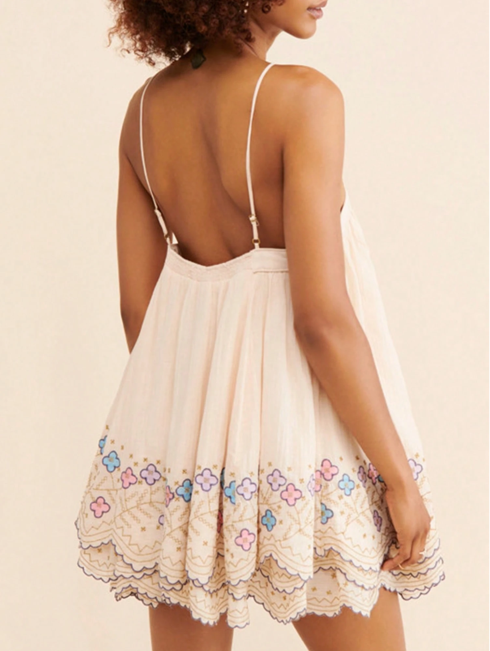 Women Boho Floral Mini Cami Dress Spaghetti Strap Flowy Sling Dress Graphic Backless Summer Holiday Sundress