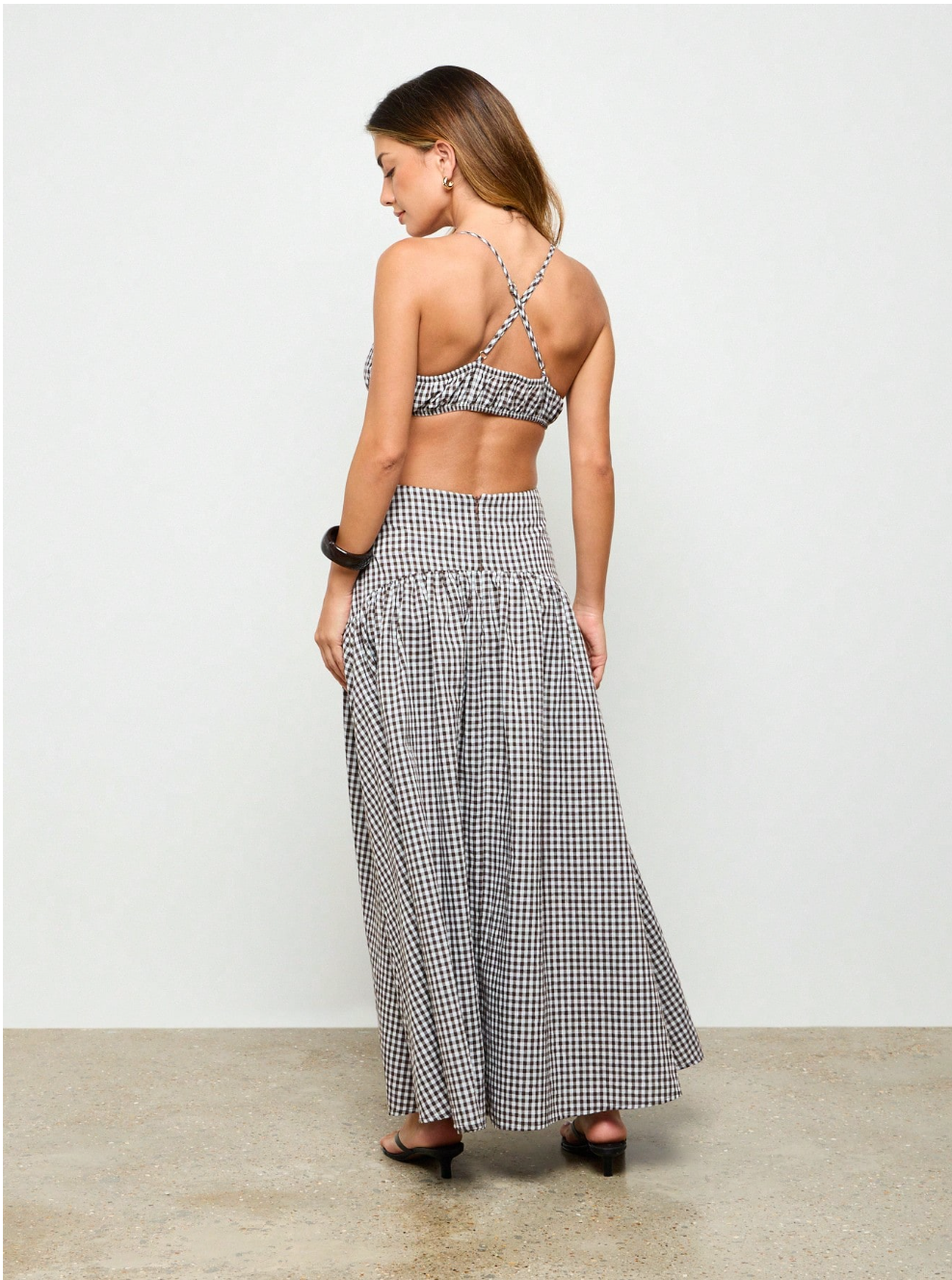 Gingham Crop Top And Volume Maxi Skirt Set
