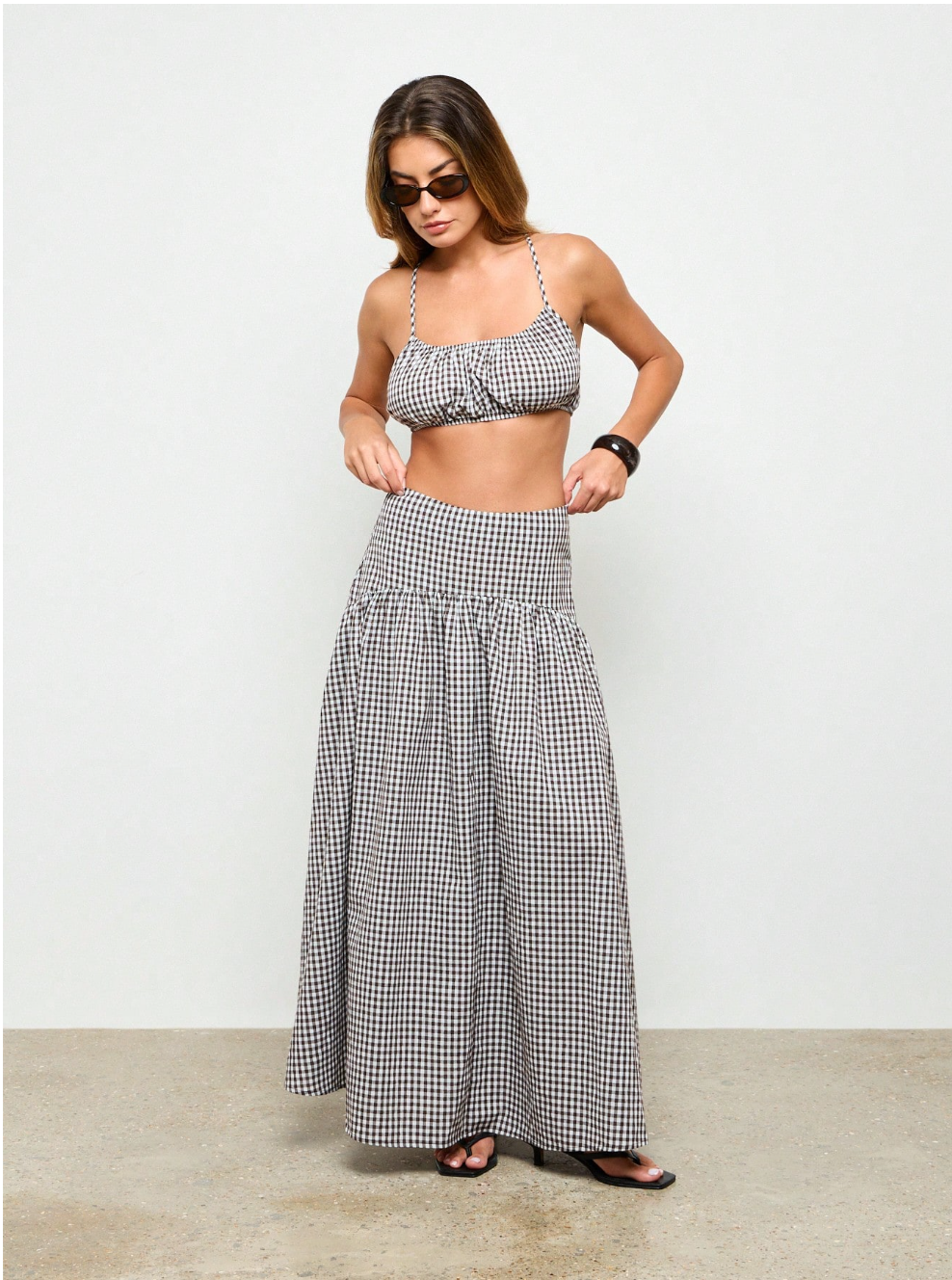 Gingham Crop Top And Volume Maxi Skirt Set