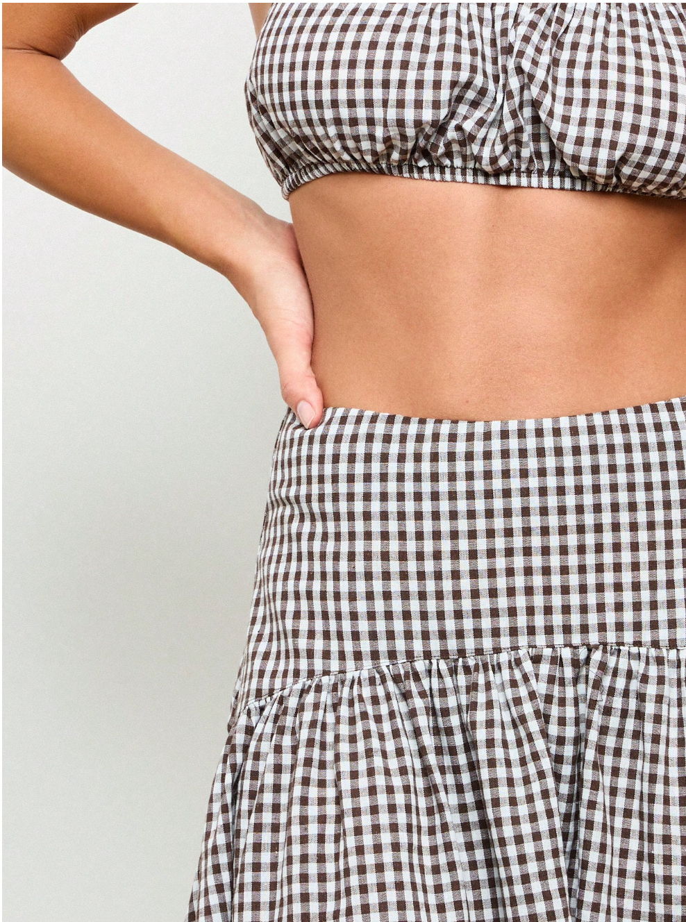 Gingham Crop Top And Volume Maxi Skirt Set