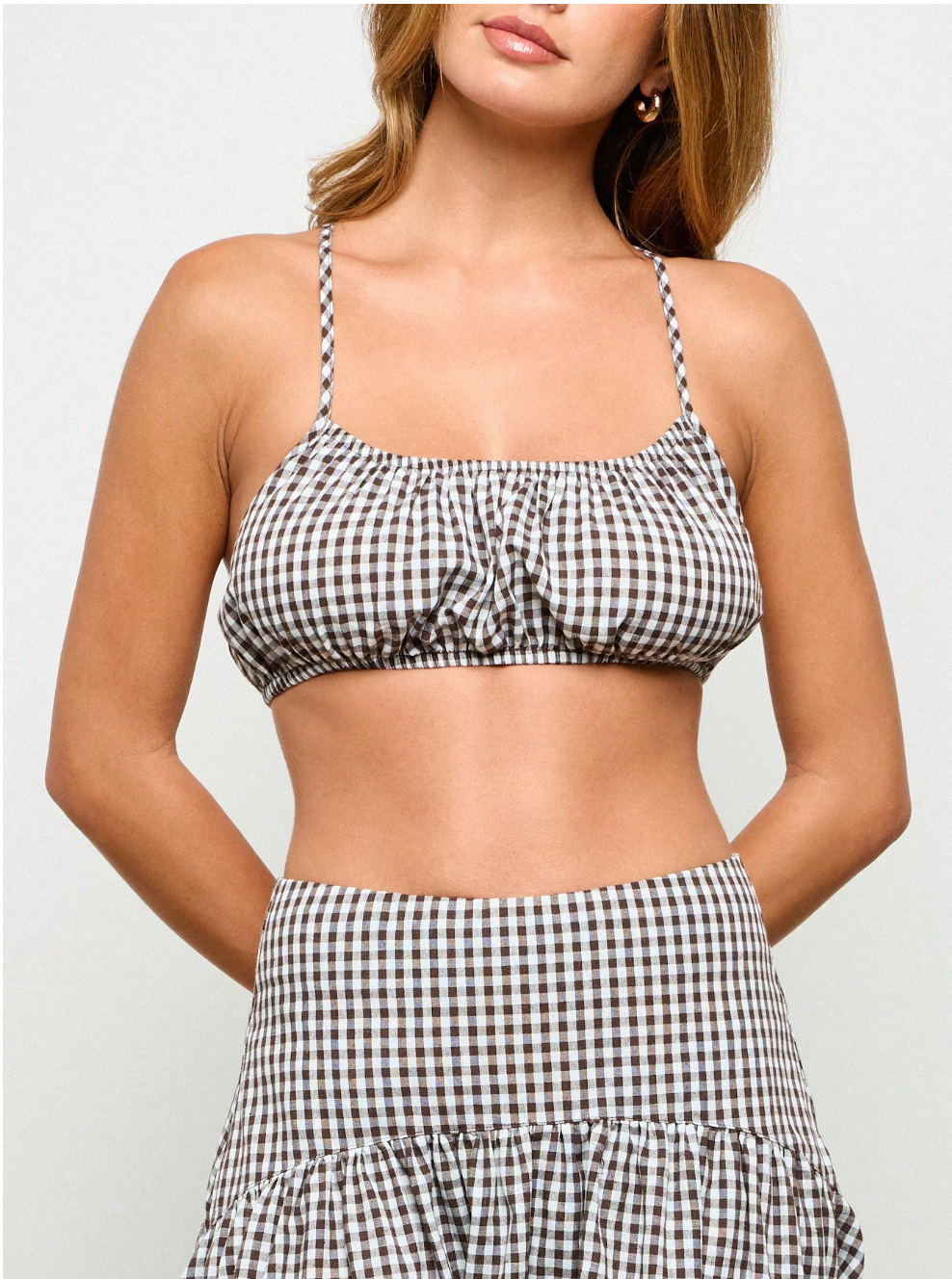 Gingham Crop Top And Volume Maxi Skirt Set