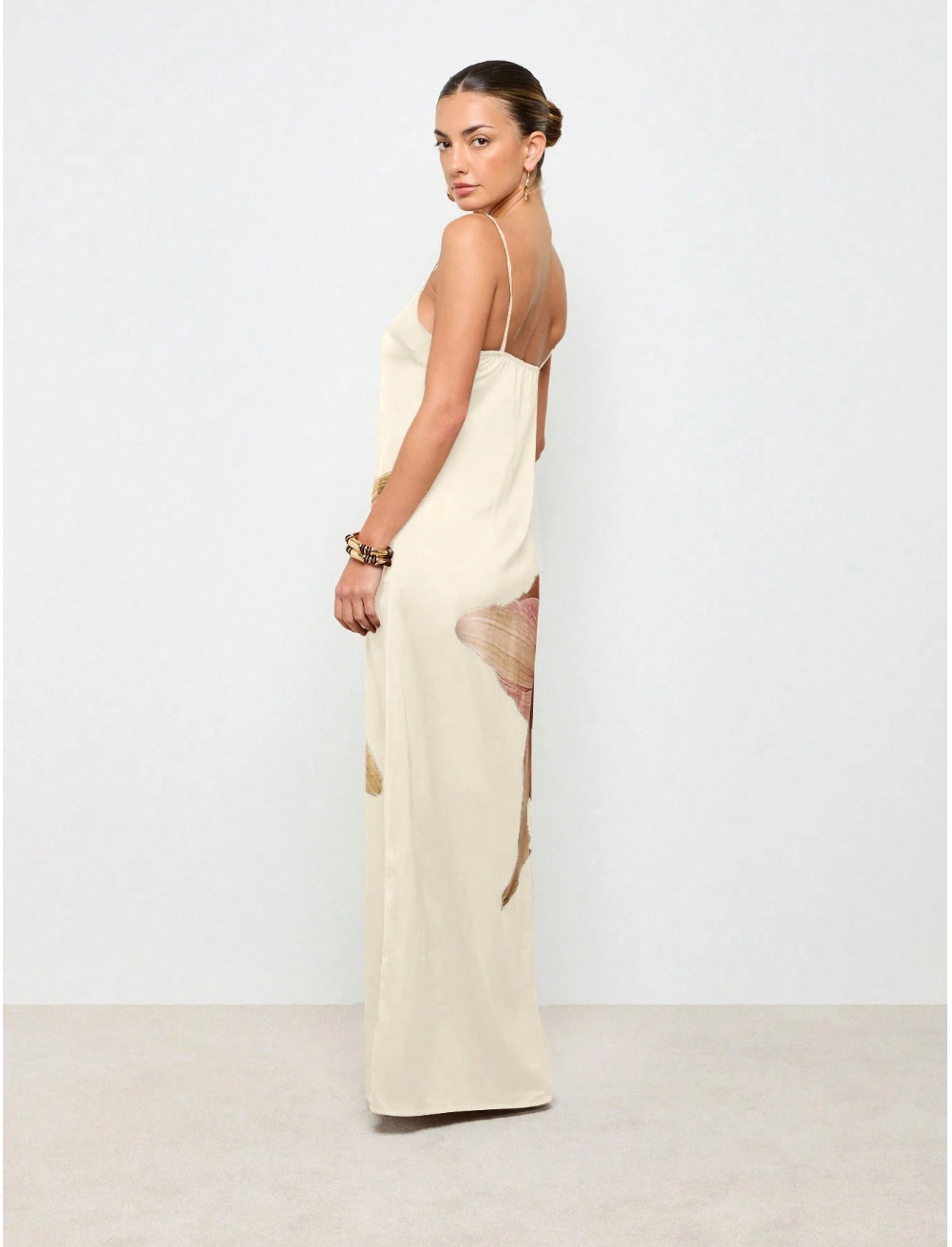 Elegant Floral Satin Maxi Dress Empire Waist Cami Strap Evening Gown Summer Wedding Guest Special Occasion Floor Length,Boho Clothes Women