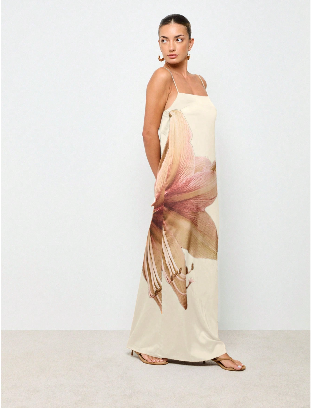 Elegant Floral Satin Maxi Dress Empire Waist Cami Strap Evening Gown Summer Wedding Guest Special Occasion Floor Length,Boho Clothes Women