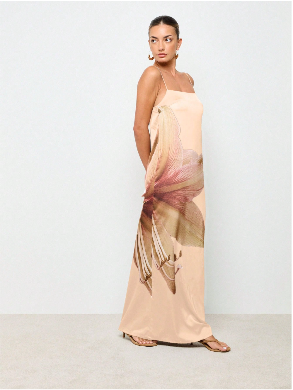 Elegant Floral Satin Maxi Dress Empire Waist Cami Strap Evening Gown Summer Wedding Guest Special Occasion Floor Length,Boho Clothes Women