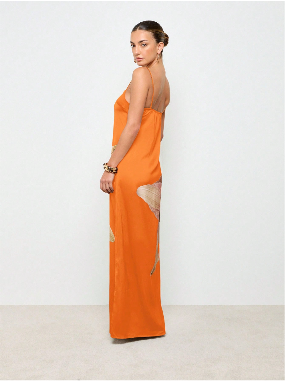 Elegant Floral Satin Maxi Dress With Spaghetti Straps Evening Garden Party Wedding Guest Floor Length Slip Dress