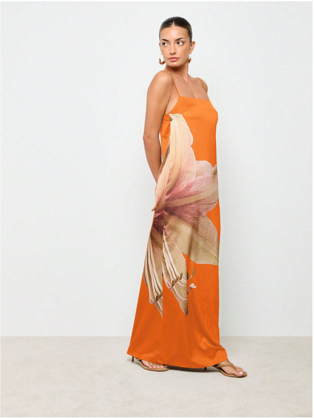 Elegant Floral Satin Maxi Dress With Spaghetti Straps Evening Garden Party Wedding Guest Floor Length Slip Dress