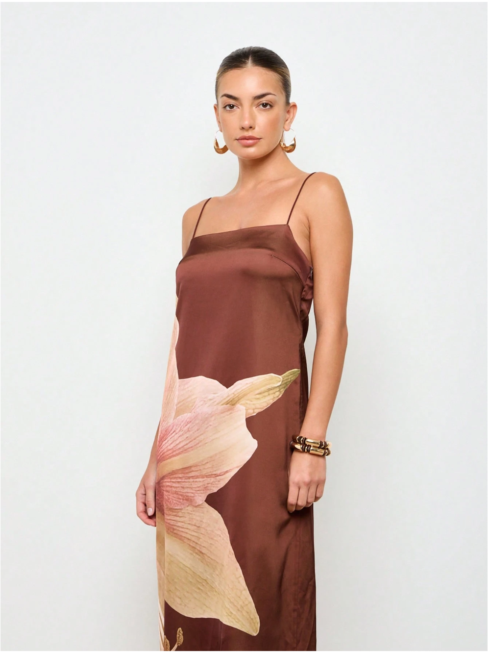 Elegant Floral Satin Maxi Dress With Spaghetti Straps Evening Garden Party Wedding Guest Floor Length Slip Dress