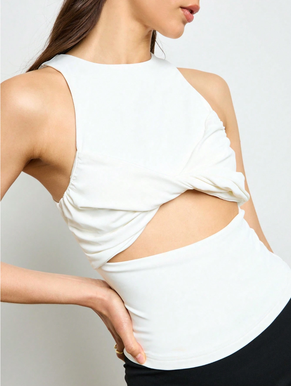 Twisted Front Tank Top Sleeveless Crop Summer Festival Beach Party Casual Cutout Design