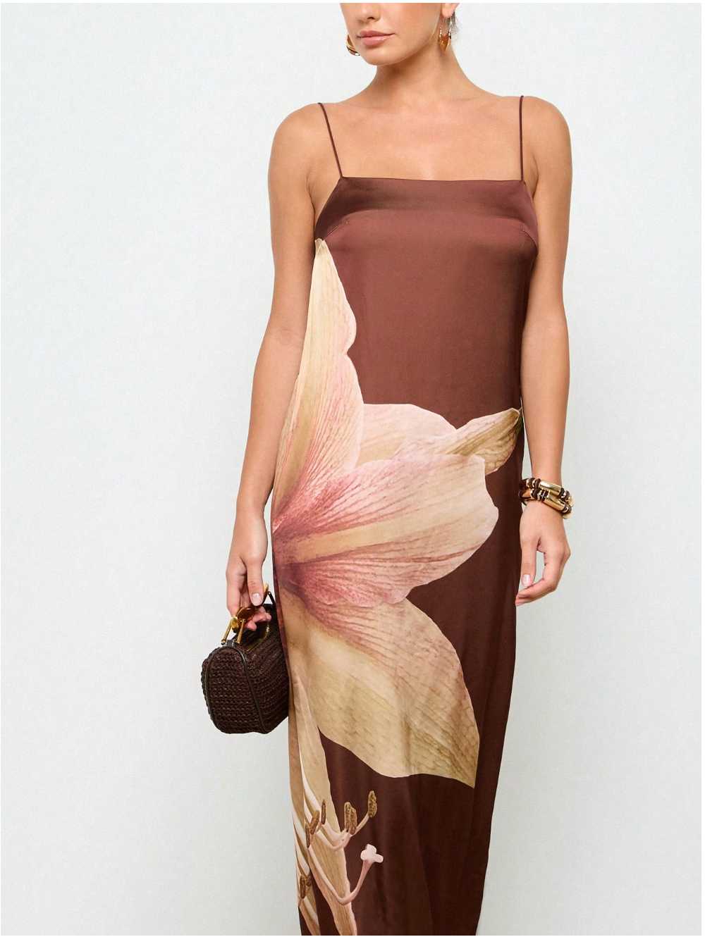 Elegant Floral Satin Maxi Dress With Spaghetti Straps Evening Garden Party Wedding Guest Floor Length Slip Dress