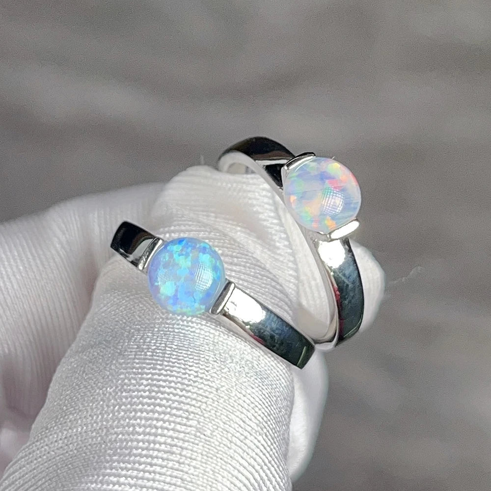 6*6mm Artificial Australian Opal Ring Fine Jewelry Rings for Women Anniversary Gift 316L Stainless Steel