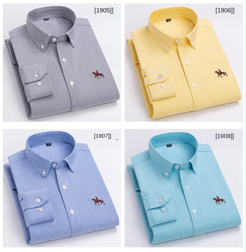 Embroidered Horse Shirts Streetwear Oversized Men Shirt Long Sleeve