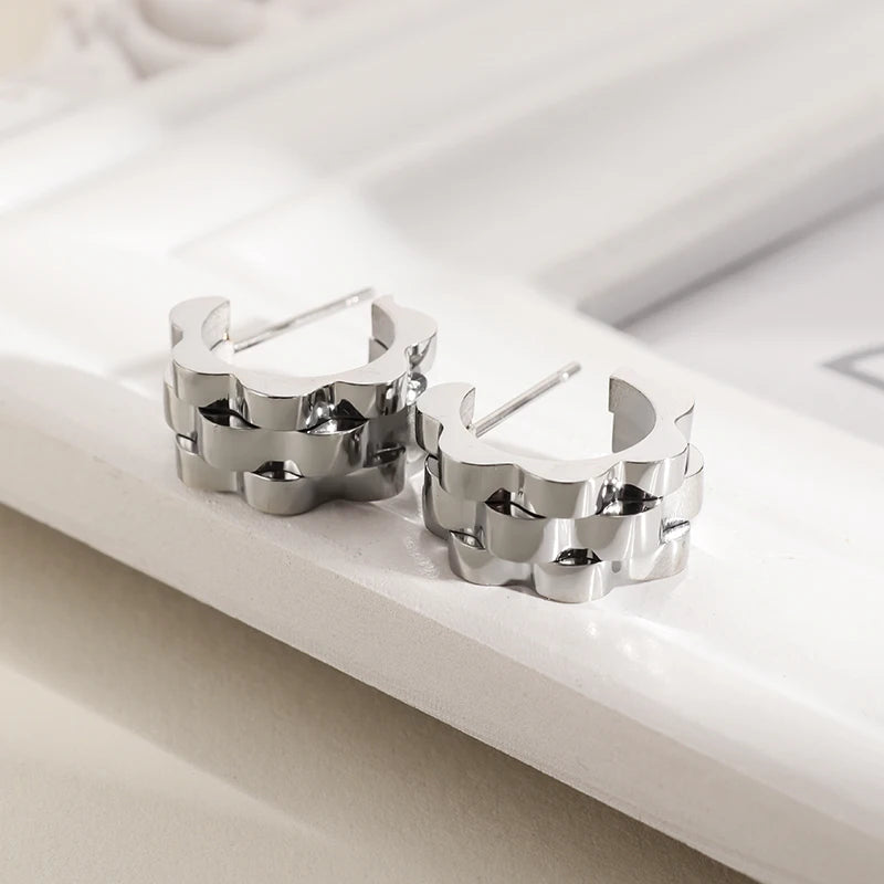 Creativity Wide Band C Wave Stud Stainless Steel Earrings for Women