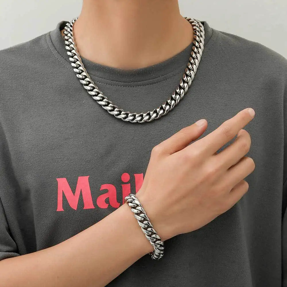 Necklace Silver Color 8mm-18mm Stainless Steel Miami Curb Cuban Chain for Women Men
