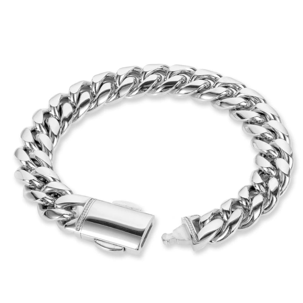12mm Stainless Steel Homme Cadena Miami Cuban Link Chain Men Rapper Rock Necklace