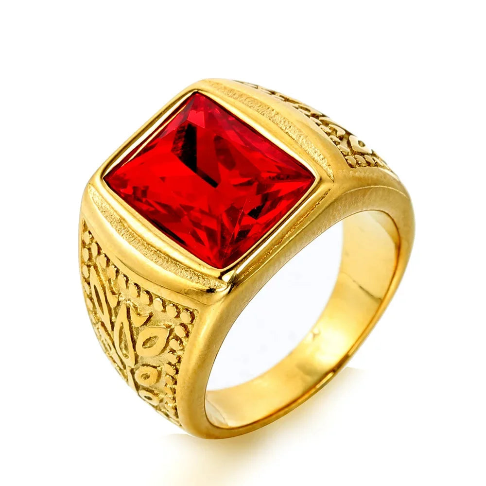 Never Fade Stone Rings Men Hip Hop Pattern Stainless Steel