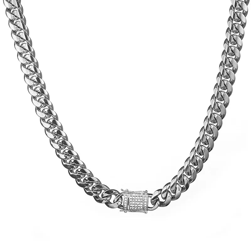Stainless Steel Bracelet Cuban Miami CZ Zircon Gold Silver
