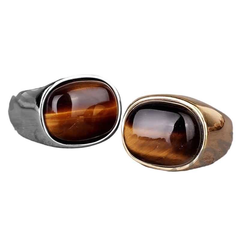 Oval Natural Tiger Eye Stone Rings for Women Men Stainless Steel