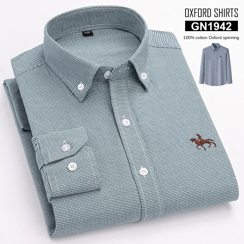 Embroidered Horse Shirts Streetwear Oversized Men Shirt Long Sleeve