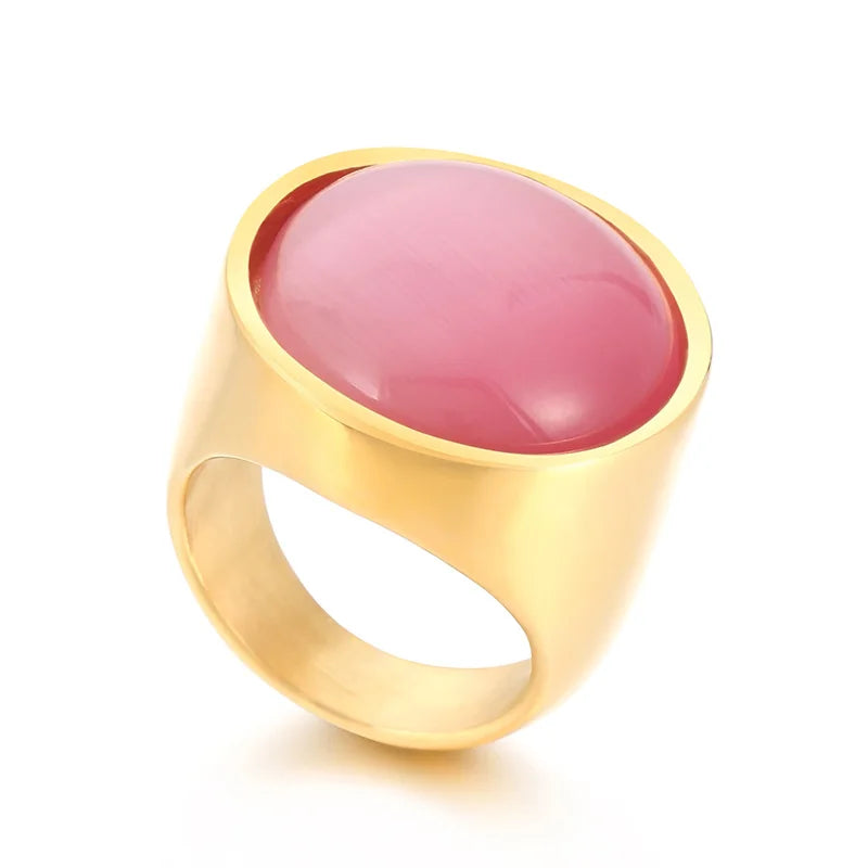 Colorful Glass Shell Pearl Large Rings for Women Men Gold Silver Color Stainless Steel