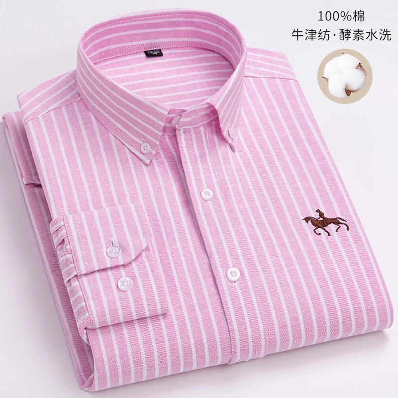 Embroidered Horse Shirts Streetwear Oversized Men Shirt Long Sleeve