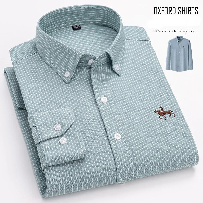 Embroidered Horse Shirts Streetwear Oversized Men Shirt Long Sleeve