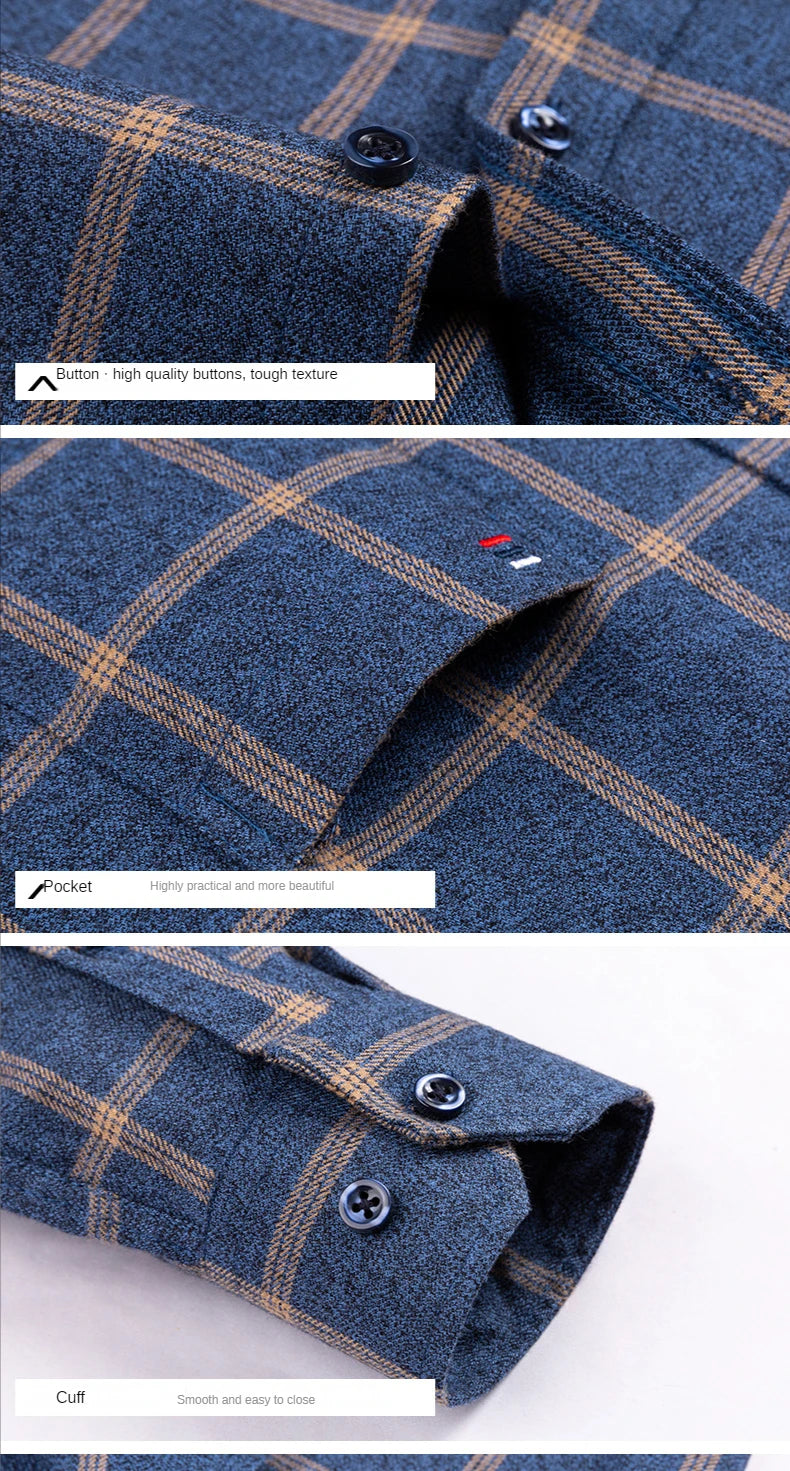 Pure Cotton Men's Plaid Shirt Long Sleeve Regular Fit Men