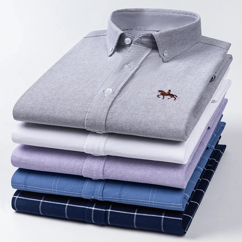 Embroidered Horse Shirts Streetwear Oversized Men Shirt Long Sleeve