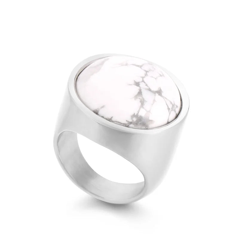 Colorful Glass Shell Pearl Large Rings for Women Men Gold Silver Color Stainless Steel
