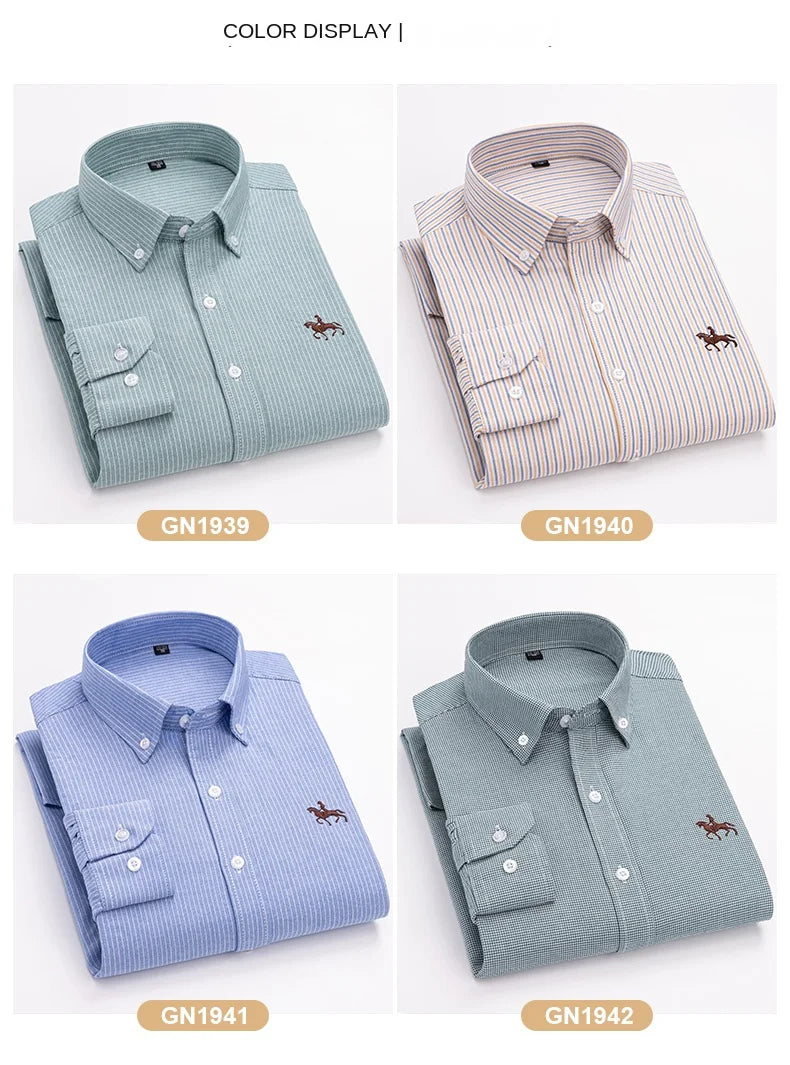 Embroidered Horse Shirts Streetwear Oversized Men Shirt Long Sleeve