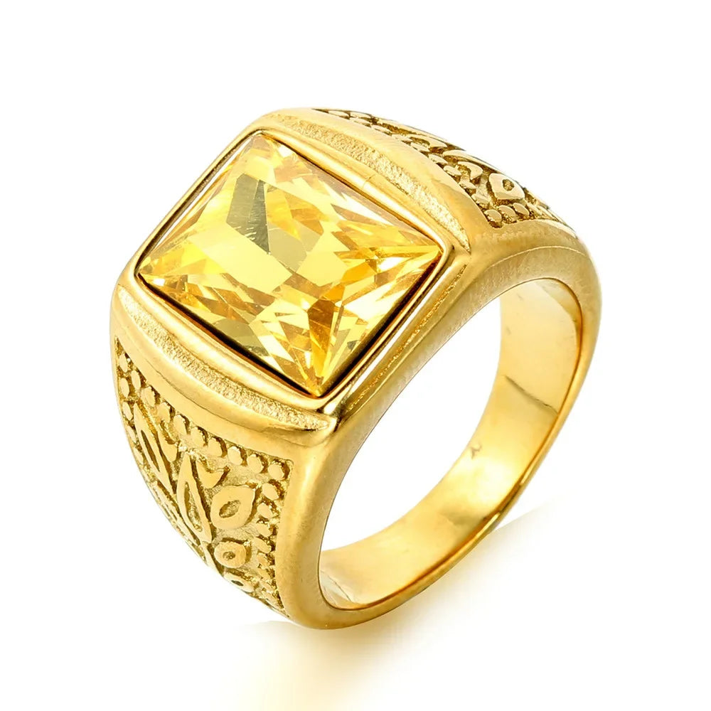 Never Fade Stone Rings Men Hip Hop Pattern Stainless Steel