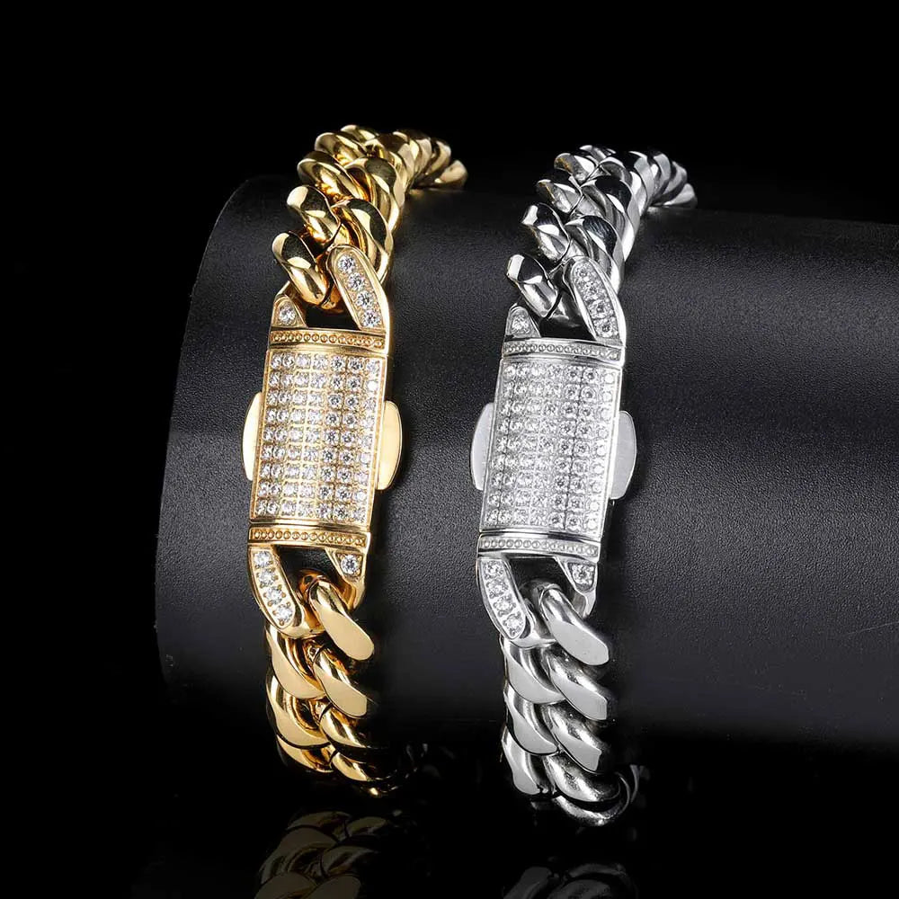 12mm Stainless Steel Homme Cadena Miami Cuban Link Chain Men Rapper Rock Necklace