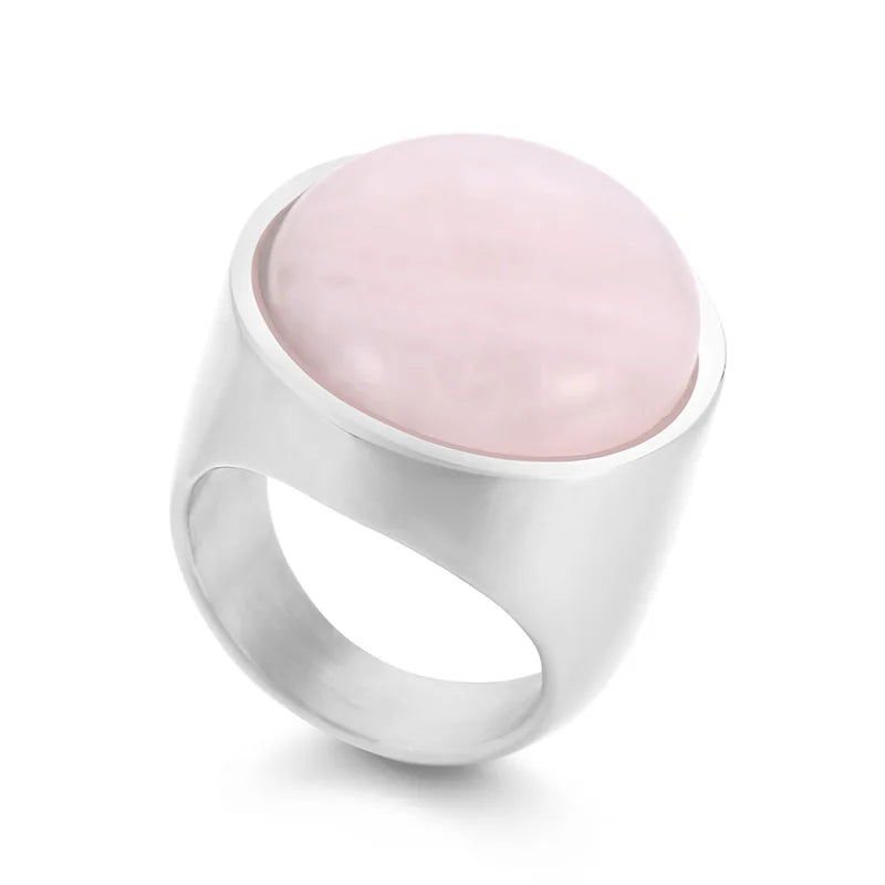 Colorful Glass Shell Pearl Large Rings for Women Men Gold Silver Color Stainless Steel