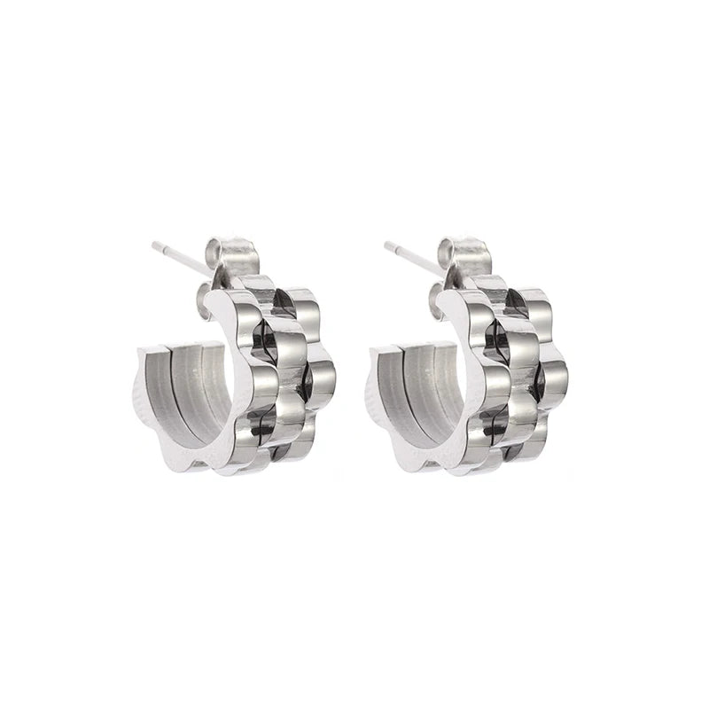 Creativity Wide Band C Wave Stud Stainless Steel Earrings for Women