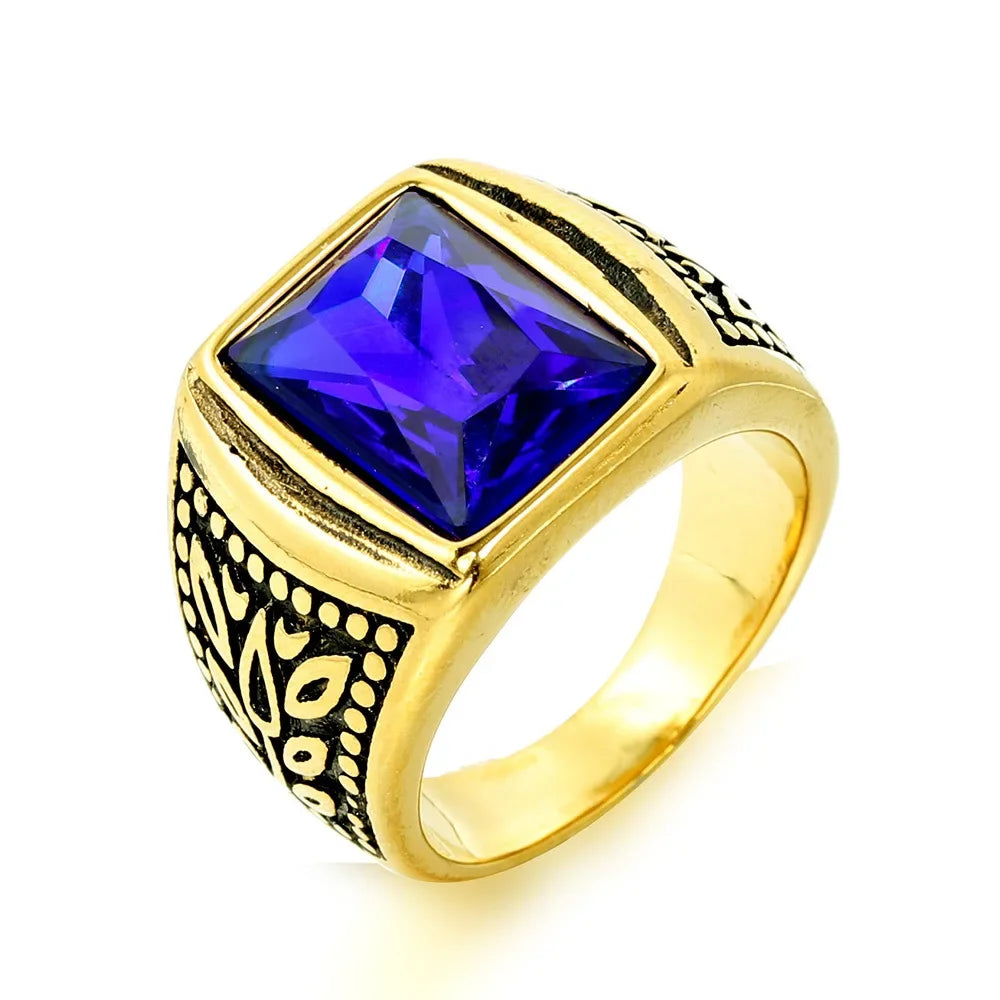 Never Fade Stone Rings Men Hip Hop Pattern Stainless Steel
